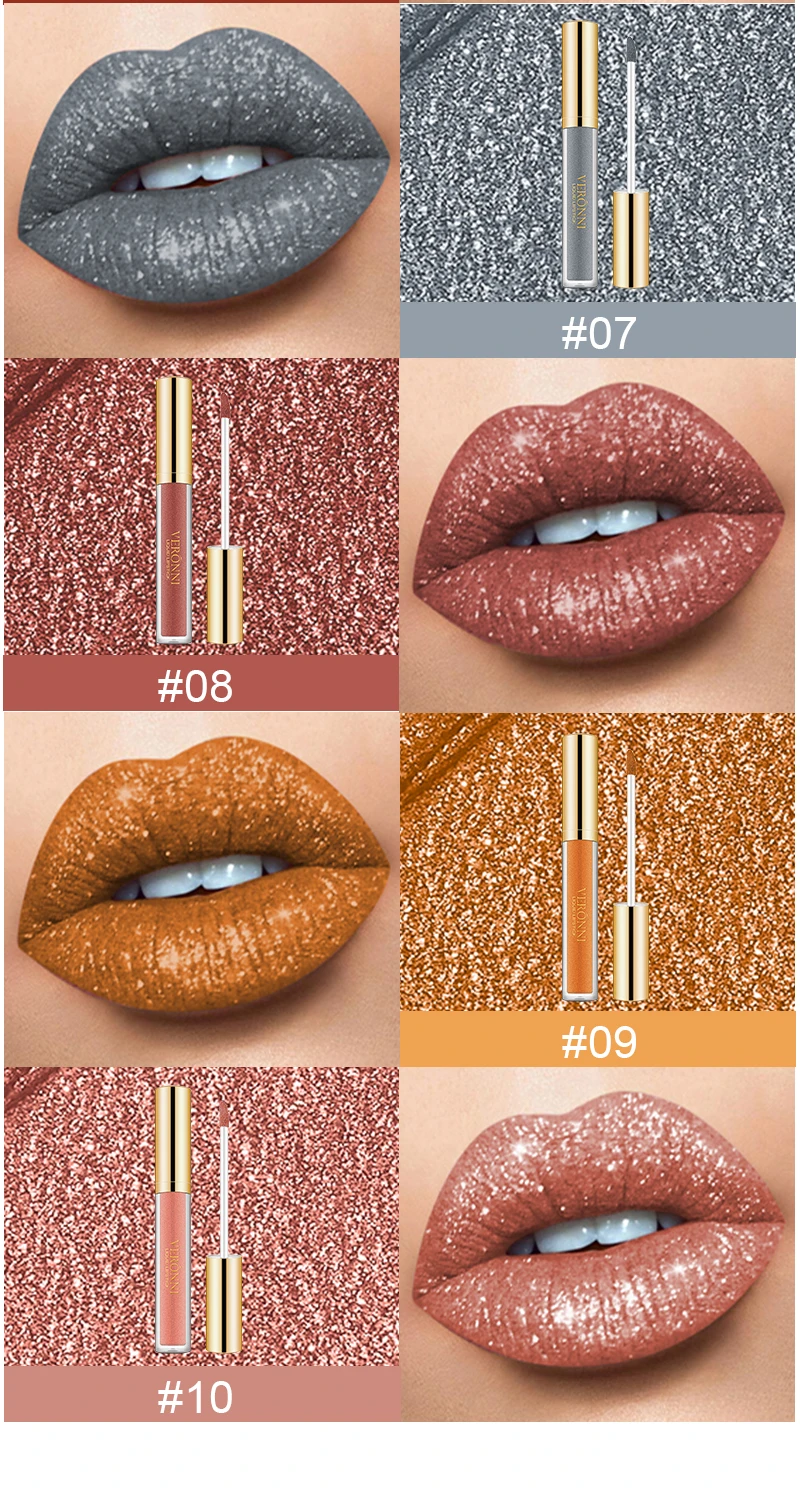 15 Color Glitter Liquid Lipsticks Shimmer Shiny Lipgloss Pearlescent Lip Tint Waterproof Long Lasting Matte Diamond Lips Glaze