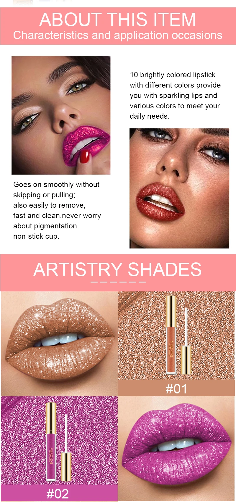 15 Color Glitter Liquid Lipsticks Shimmer Shiny Lipgloss Pearlescent Lip Tint Waterproof Long Lasting Matte Diamond Lips Glaze