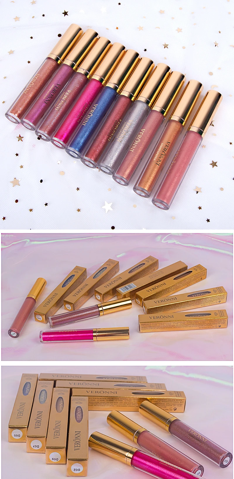 15 Color Glitter Liquid Lipsticks Shimmer Shiny Lipgloss Pearlescent Lip Tint Waterproof Long Lasting Matte Diamond Lips Glaze