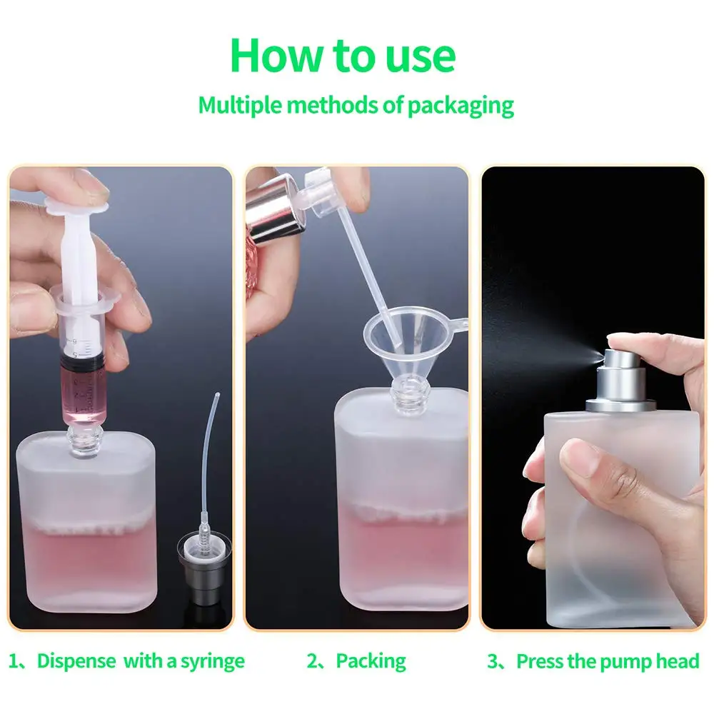 2pcs+4 Accessories 50ml/1.69 Oz Frosted Glass Empty Spray Bottle Perfume Atomizer with 4 Perfume Dispenser