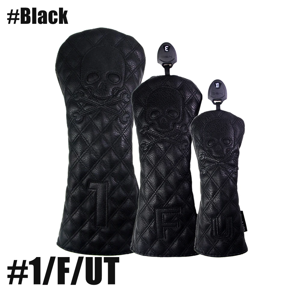 GLOOF Golf Skull Skeleton Head Cover Golf Club Black Leather cover set Fits Driver Fairway Wood Hybrid Golf supplies