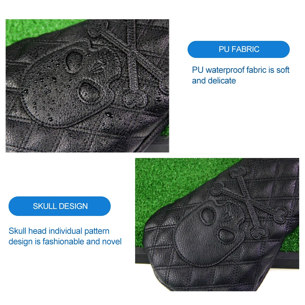 GLOOF Golf Skull Skeleton Head Cover Golf Club Black Leather cover set Fits Driver Fairway Wood Hybrid Golf supplies