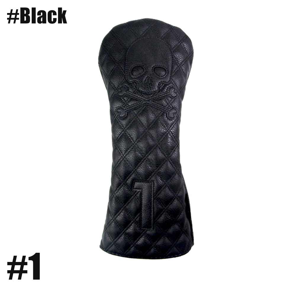 GLOOF Golf Skull Skeleton Head Cover Golf Club Black Leather cover set Fits Driver Fairway Wood Hybrid Golf supplies