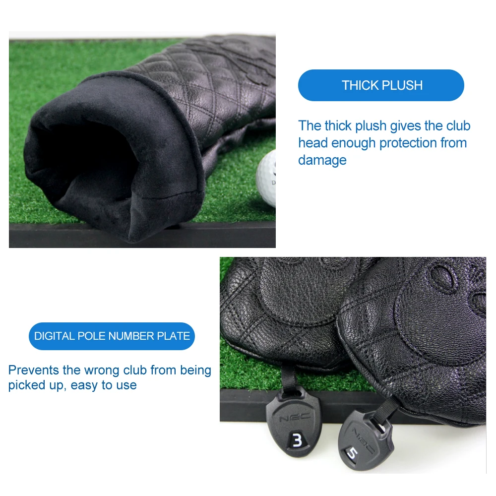 GLOOF Golf Skull Skeleton Head Cover Golf Club Black Leather cover set Fits Driver Fairway Wood Hybrid Golf supplies