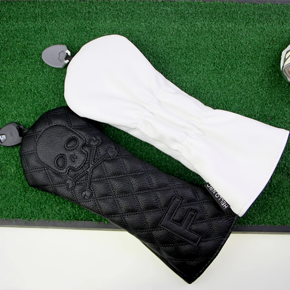 GLOOF Golf Skull Skeleton Head Cover Golf Club Black Leather cover set Fits Driver Fairway Wood Hybrid Golf supplies