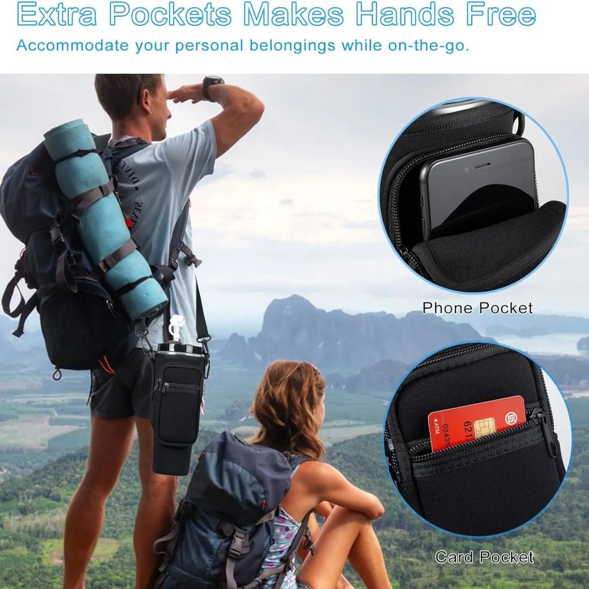 1/2/4 Piece 40oz Water Bottle Carrier Bag Pouch Cover for Thermos Water Bottle Holder Adjustable Shoulder Strap Mug Cover