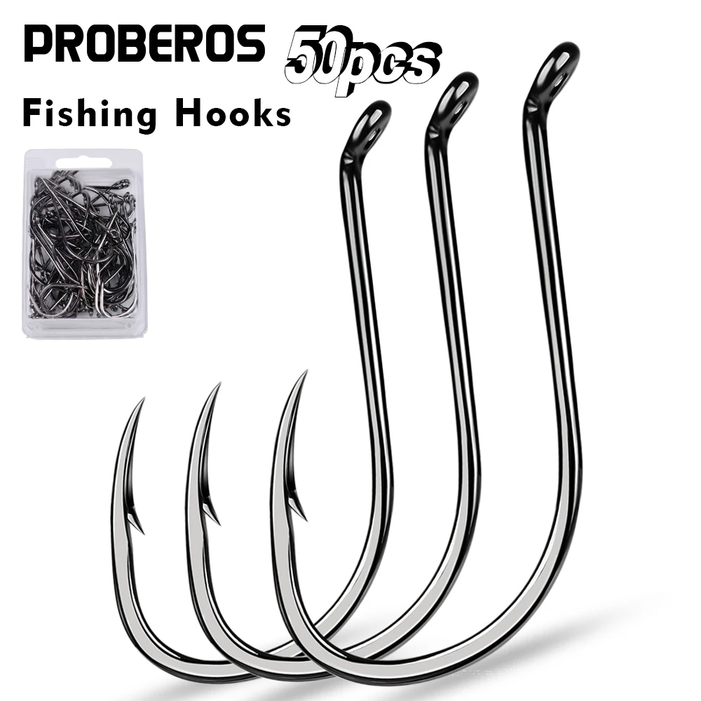 PROBEROS 50pcs Barbed Fishing Hook for Salt Water with High Carbon Steel Suitable for Fishing Dayu11 Freshwater Fish Hook