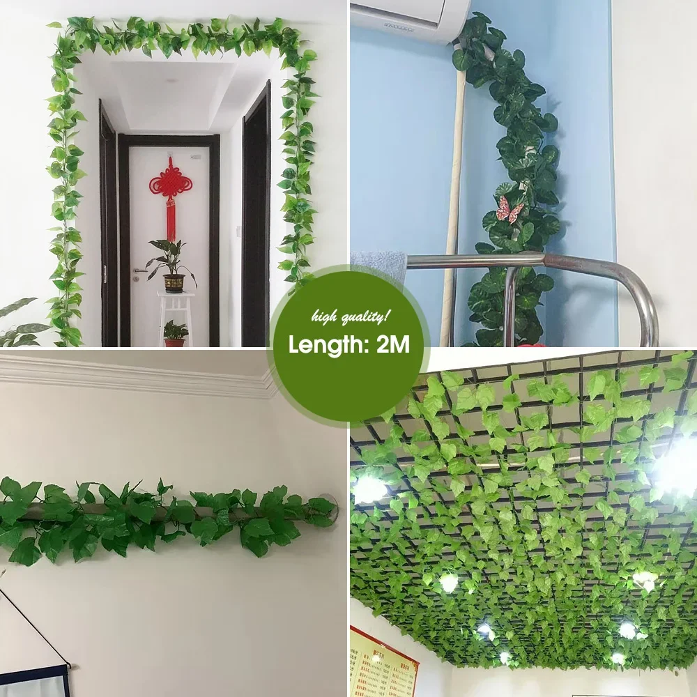 2/4/8/10M Artificial Ivy Leaves Garland Hanging Vines Fake Plants Outdoor Greenery Wall Decor Festival Garden Home Party Decor