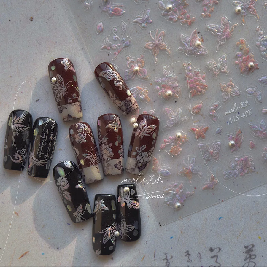 1pcs 5D Exquisite Colorful Bird Nail Art Stickers Relief Butterfly Flower Dragon Nail Decoration Decals DIY Manicure Accessories