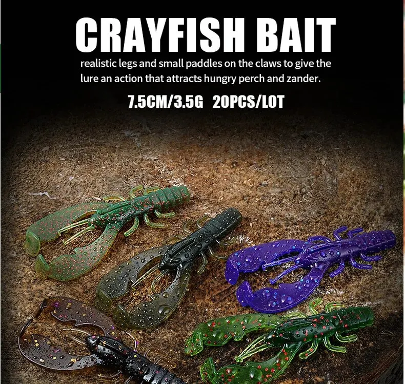 SUNMILE 6pieces Fishing Lures Crayfish Shrimp 7.5cm/3.5g Soft Baits Creature Baits Iscas Artifical Bait Bass Perch Fishing Baits