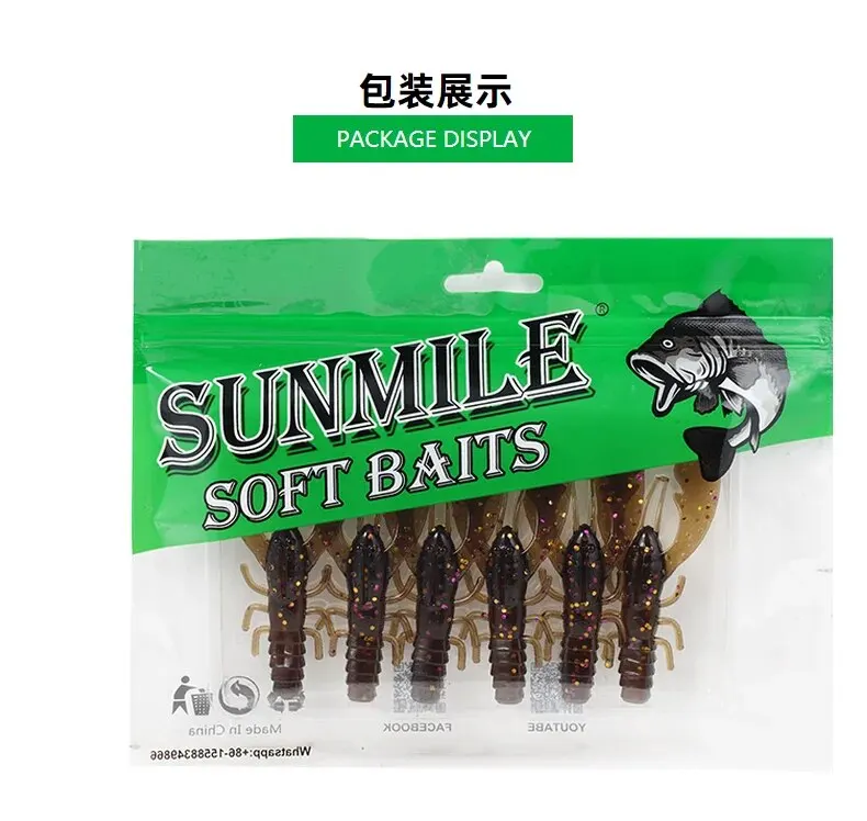 SUNMILE 6pieces Fishing Lures Crayfish Shrimp 7.5cm/3.5g Soft Baits Creature Baits Iscas Artifical Bait Bass Perch Fishing Baits