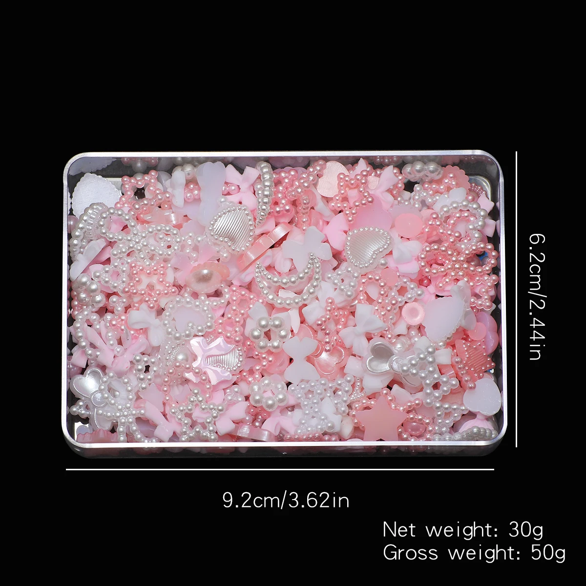 1 Box Nail Accessories 3D Nail Charm Resin Love Bow Pentagram Nail Accessories Mixed Pink White Resin Hollow Pearl for Manicure