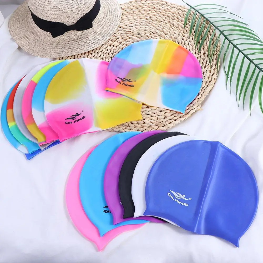 Wear-resistant Practical Colorful Silicone Flexible Waterproof Plus Size Bathing Cap Swimming Cap Swim Pool Hat Swimming Hat
