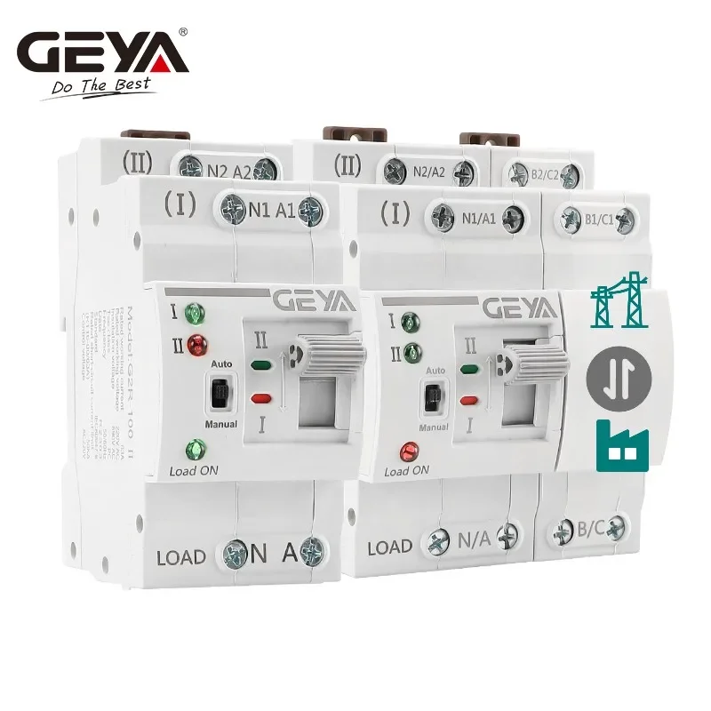 GEYA G2R Din Rail 2P 4P ATS Dual Power Automatic Transfer Switch Electrical Selector Switches Uninterrupted Power 63A 110V 220V