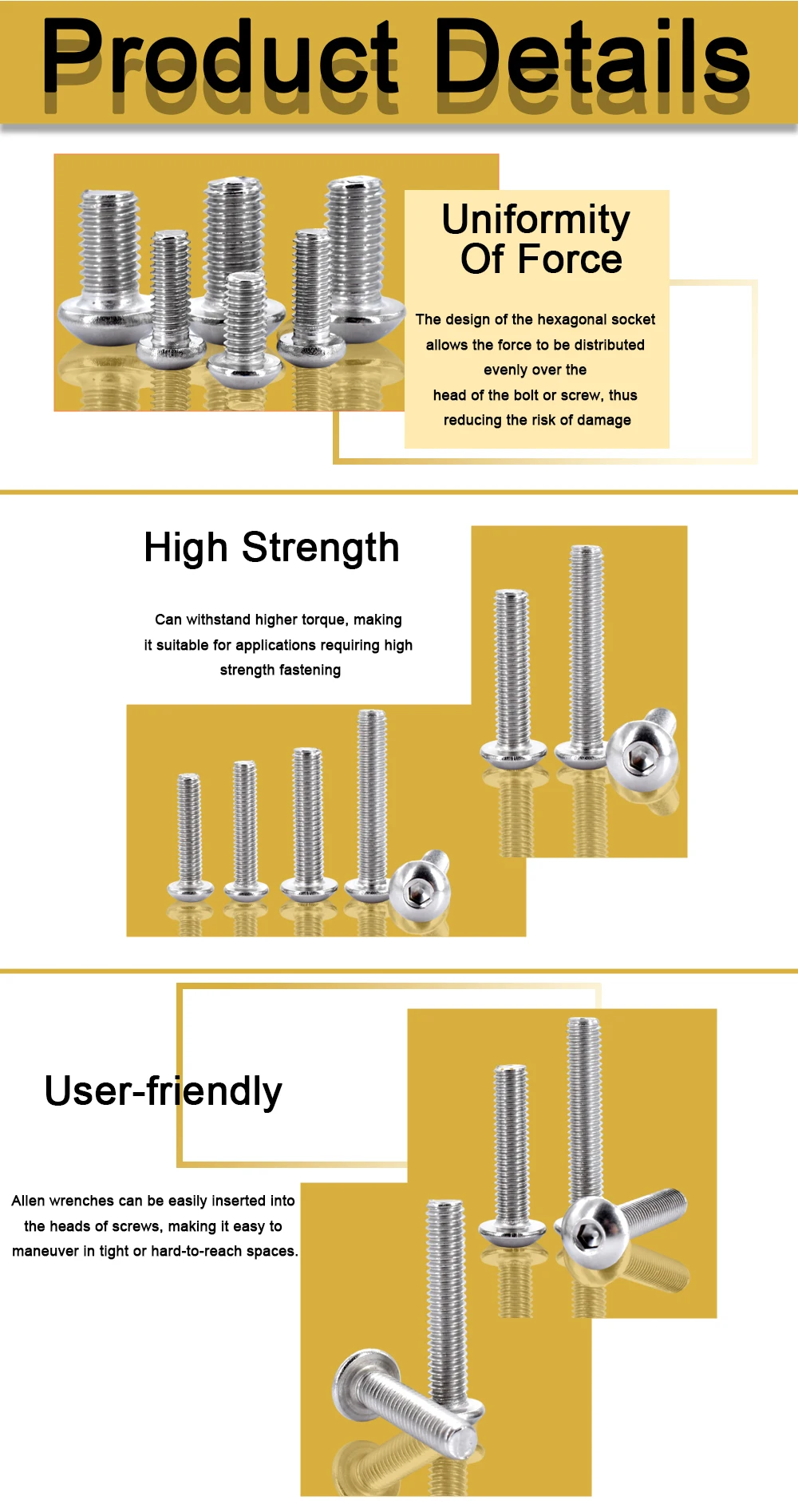 ISO7380 Stainless Steel Hex Screw M2 M2.5 M3 M4 M5 M6 M8 M10 M12 Hexagonal 304 SS Socket Allen Bolt Thread Machine Metal Screws