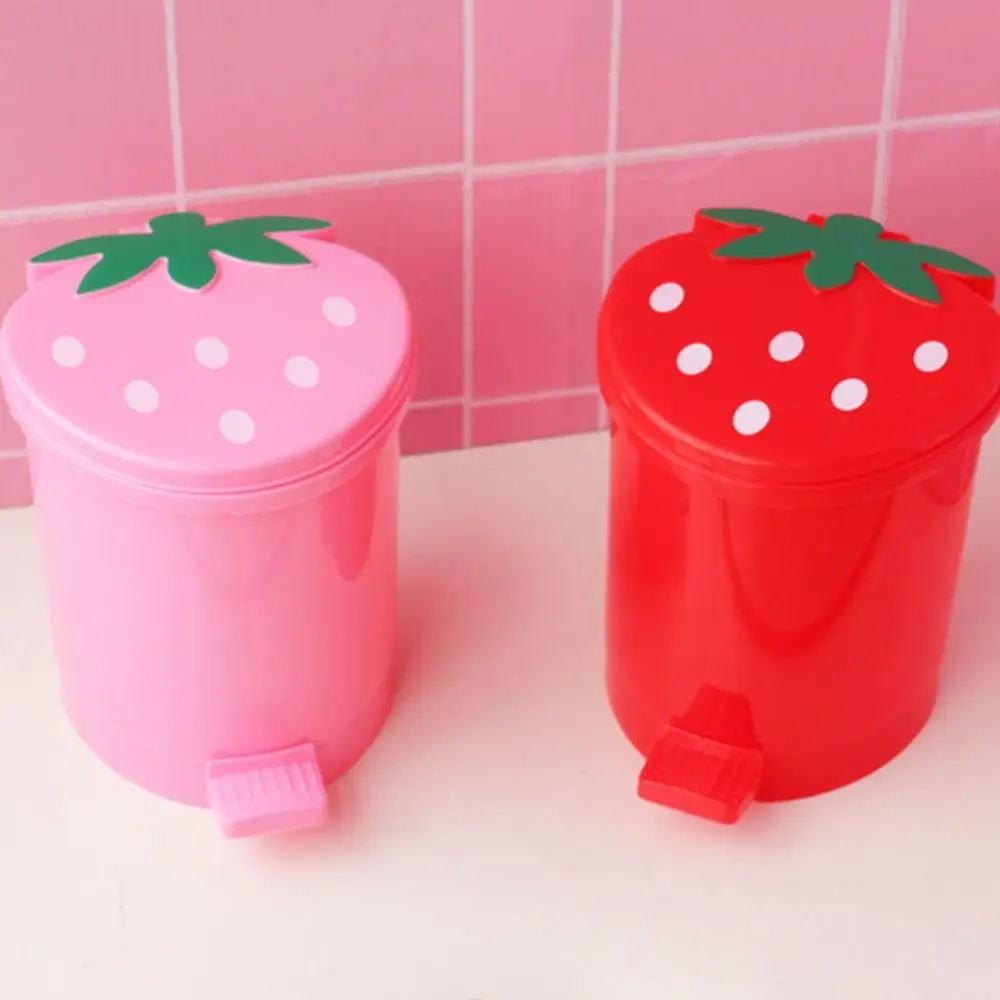 1Pcs Pink Plastic Trash Can Wastebasket Garbage Container Mini Portable Dustbin Strawberry Home Supplies Dustbin