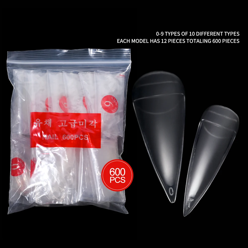 600pcs Extra Long Hawk Curved Nail Tips Full Cover Eagle Claw Curve False Nails Extension 10 Sizes Bag Packaging for Art Salon