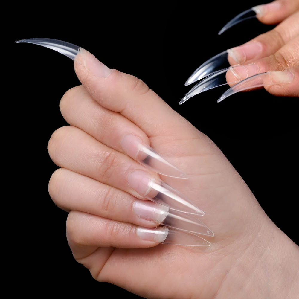 600pcs Extra Long Hawk Curved Nail Tips Full Cover Eagle Claw Curve False Nails Extension 10 Sizes Bag Packaging for Art Salon