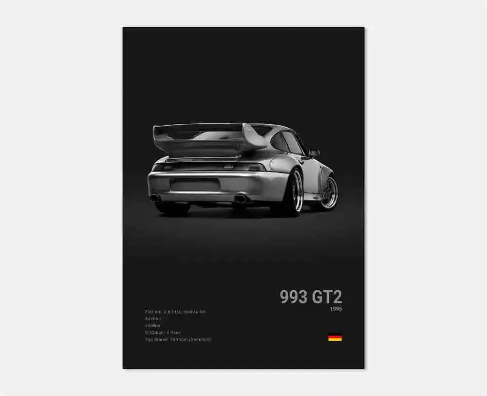 Pop Black And White German Luxury Sports Car Poster Wall Art 911 GT3 RS Turbo HD Oil On Canvas Print Garage Living Room Decor