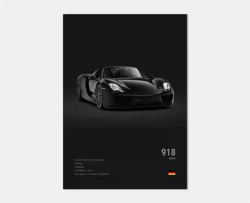 Pop Black And White German Luxury Sports Car Poster Wall Art 911 GT3 RS Turbo HD Oil On Canvas Print Garage Living Room Decor