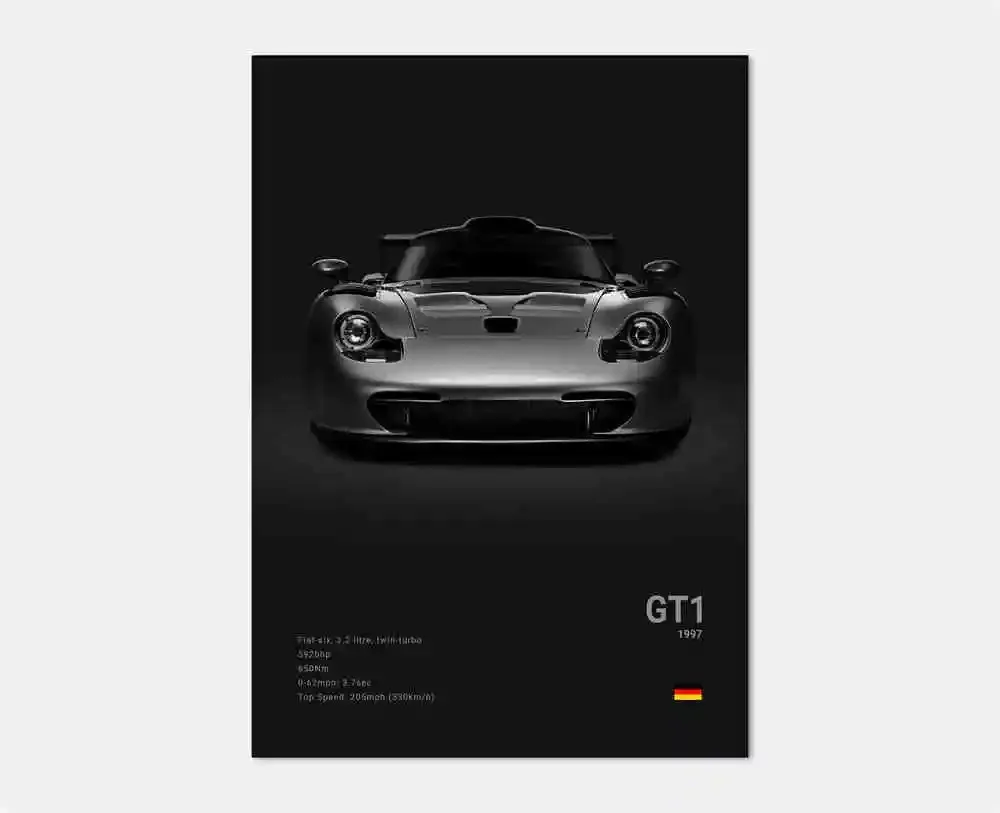 Pop Black And White German Luxury Sports Car Poster Wall Art 911 GT3 RS Turbo HD Oil On Canvas Print Garage Living Room Decor
