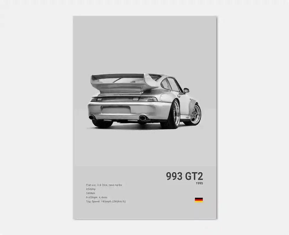 Pop Black And White German Luxury Sports Car Poster Wall Art 911 GT3 RS Turbo HD Oil On Canvas Print Garage Living Room Decor