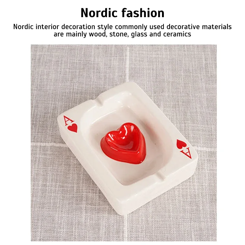 European Poker Ashtray Red Heart A Creative Porcelain Ashtray Fashion Trend Household Merchandises Desk Cleaning Household Items
