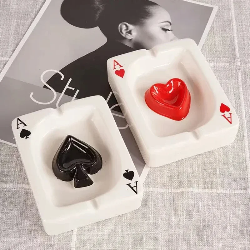 European Poker Ashtray Red Heart A Creative Porcelain Ashtray Fashion Trend Household Merchandises Desk Cleaning Household Items