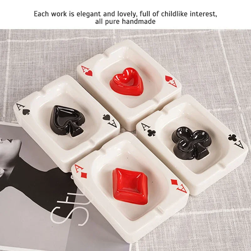 European Poker Ashtray Red Heart A Creative Porcelain Ashtray Fashion Trend Household Merchandises Desk Cleaning Household Items
