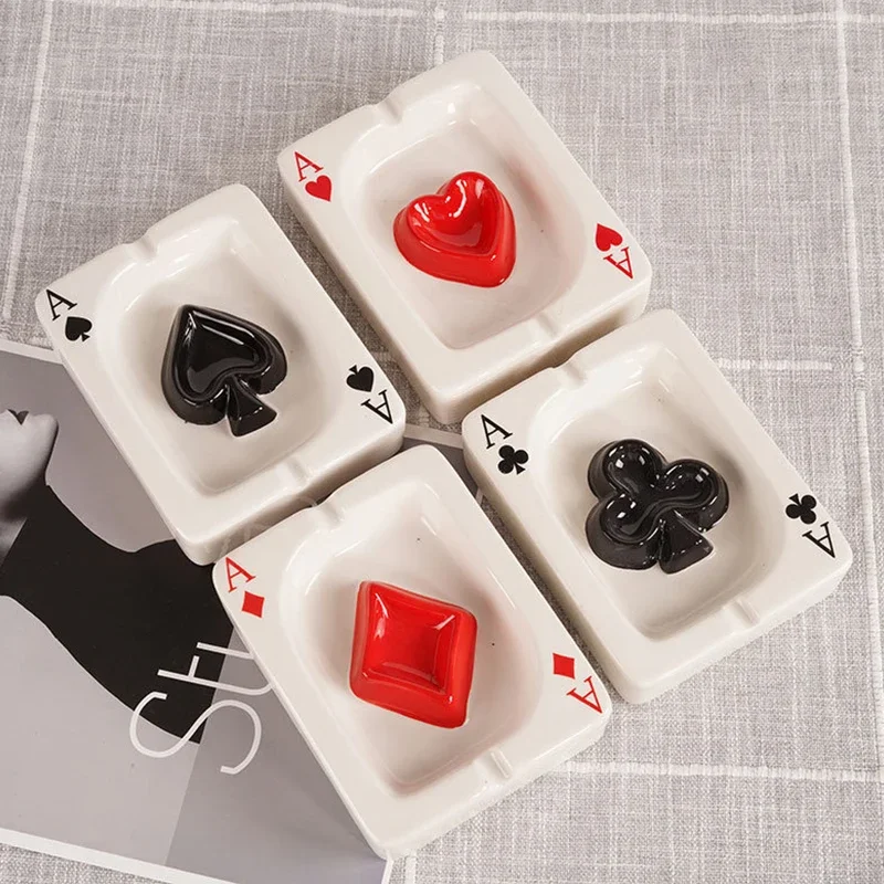 European Poker Ashtray Red Heart A Creative Porcelain Ashtray Fashion Trend Household Merchandises Desk Cleaning Household Items
