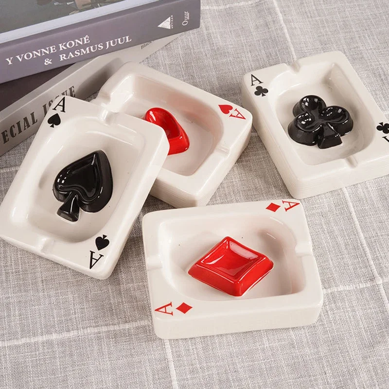 European Poker Ashtray Red Heart A Creative Porcelain Ashtray Fashion Trend Household Merchandises Desk Cleaning Household Items