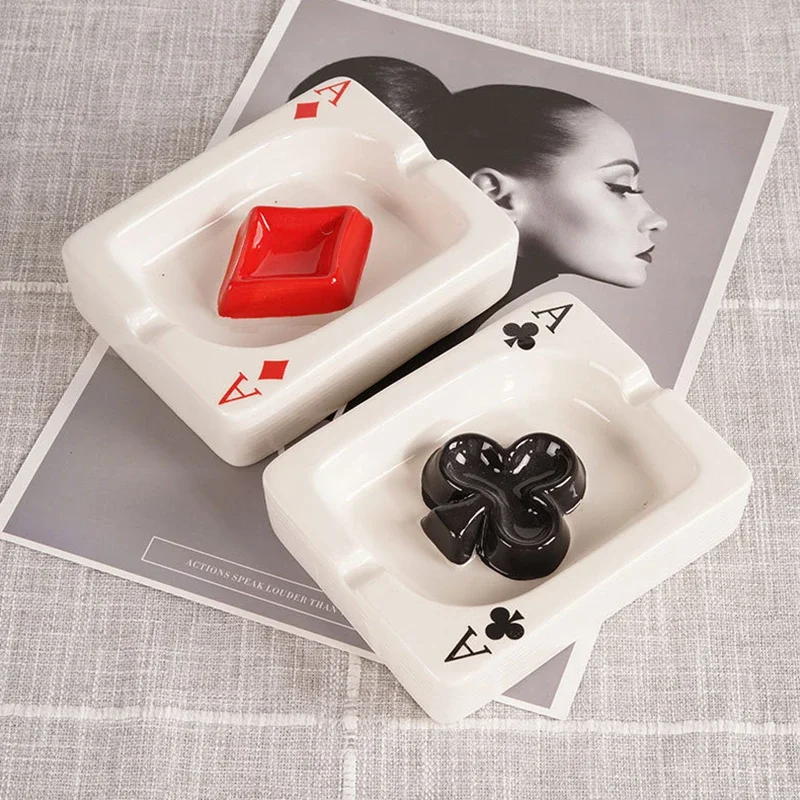 European Poker Ashtray Red Heart A Creative Porcelain Ashtray Fashion Trend Household Merchandises Desk Cleaning Household Items