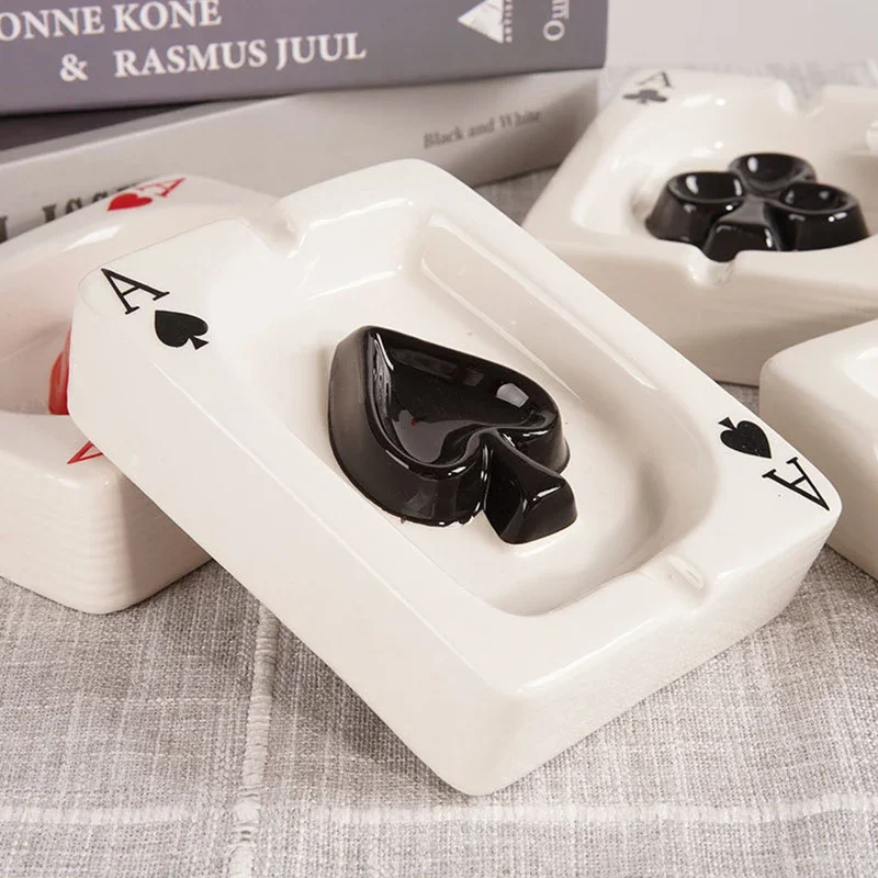 European Poker Ashtray Red Heart A Creative Porcelain Ashtray Fashion Trend Household Merchandises Desk Cleaning Household Items
