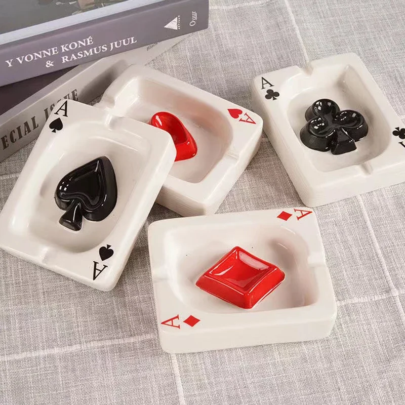 European Poker Ashtray Red Heart A Creative Porcelain Ashtray Fashion Trend Household Merchandises Desk Cleaning Household Items
