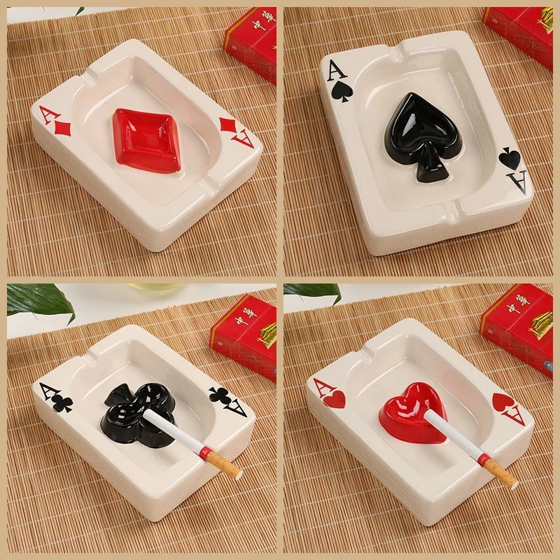 European Poker Ashtray Red Heart A Creative Porcelain Ashtray Fashion Trend Household Merchandises Desk Cleaning Household Items