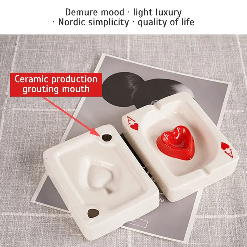 European Poker Ashtray Red Heart A Creative Porcelain Ashtray Fashion Trend Household Merchandises Desk Cleaning Household Items
