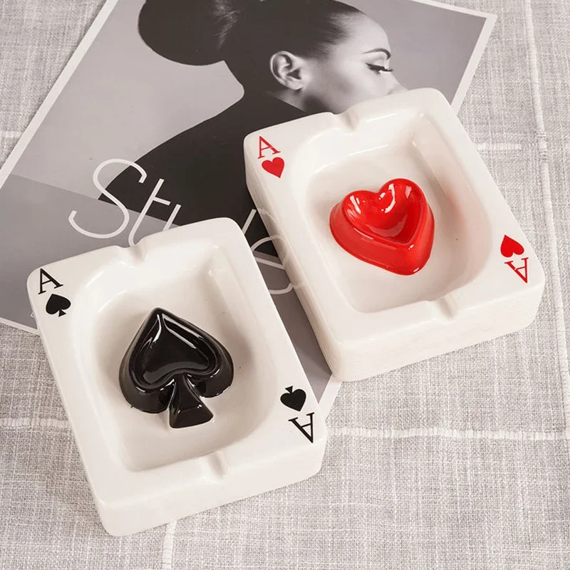 European Poker Ashtray Red Heart A Creative Porcelain Ashtray Fashion Trend Household Merchandises Desk Cleaning Household Items
