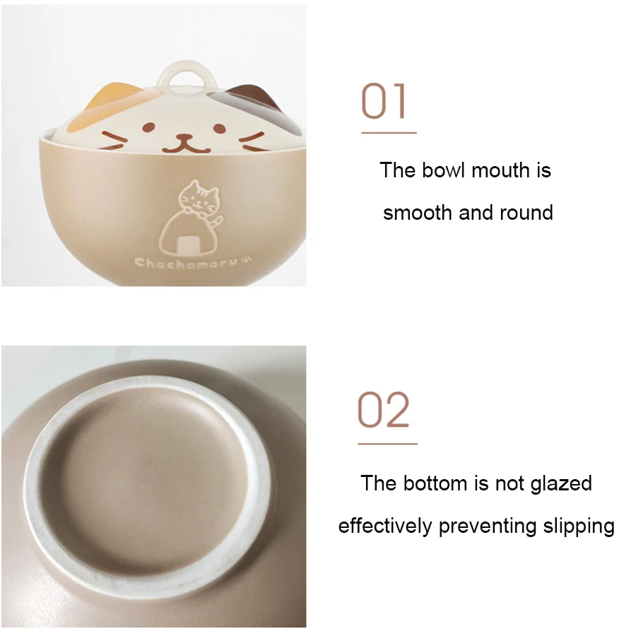 YWDL 550ml Cartoon Cat Ceramic Instant Noodle Bowl With Lid Underglaze Color Soup Salad Bowl Kitchen Office Student Lunch Box