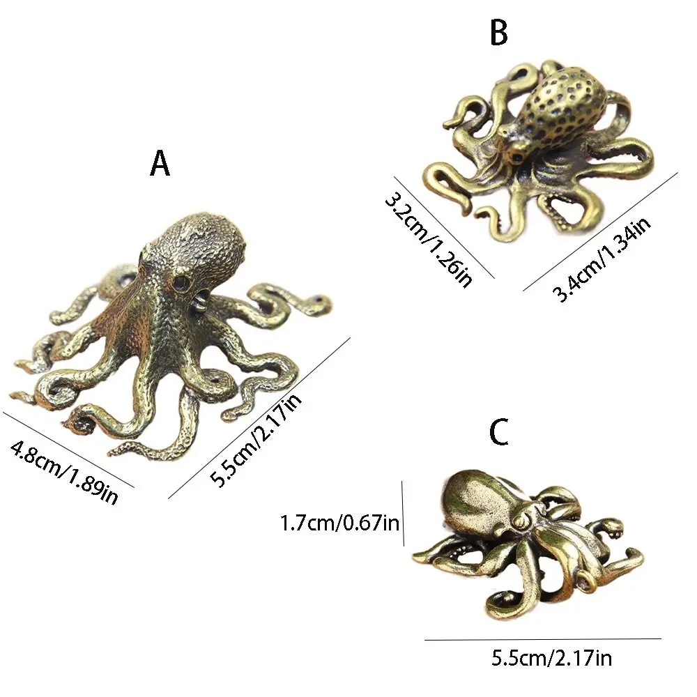 Brass Octopus Home Decoration Antique Copper Animal Figurines Miniatures Desk Ornament Accessories Creative Table Tea Pets Craft