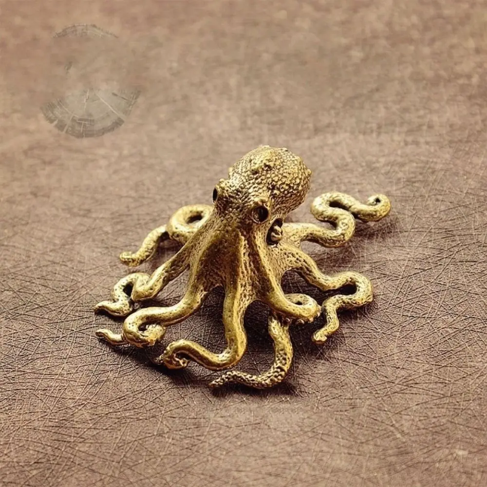 Brass Octopus Home Decoration Antique Copper Animal Figurines Miniatures Desk Ornament Accessories Creative Table Tea Pets Craft