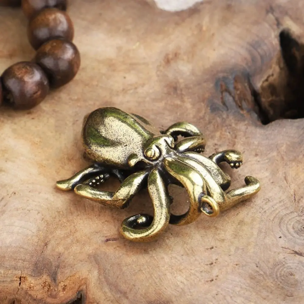 Brass Octopus Home Decoration Antique Copper Animal Figurines Miniatures Desk Ornament Accessories Creative Table Tea Pets Craft