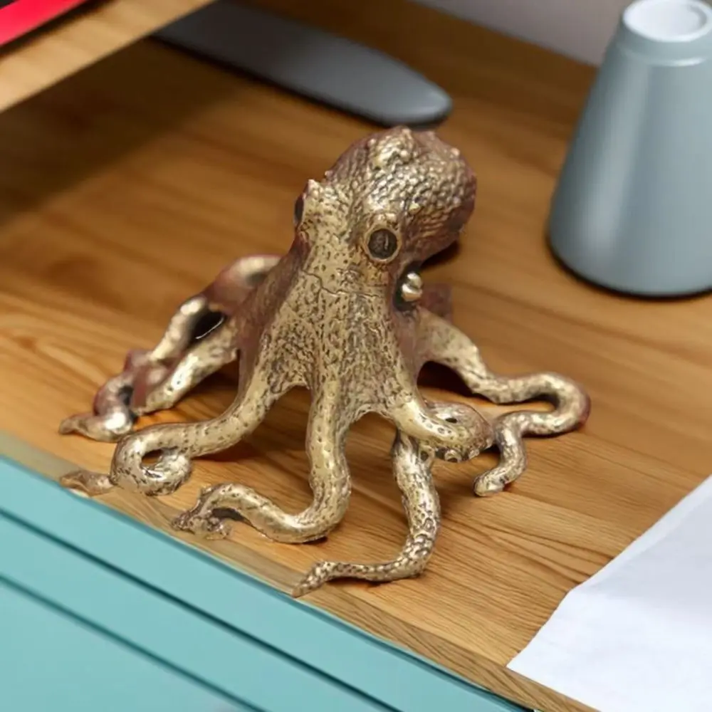Brass Octopus Home Decoration Antique Copper Animal Figurines Miniatures Desk Ornament Accessories Creative Table Tea Pets Craft