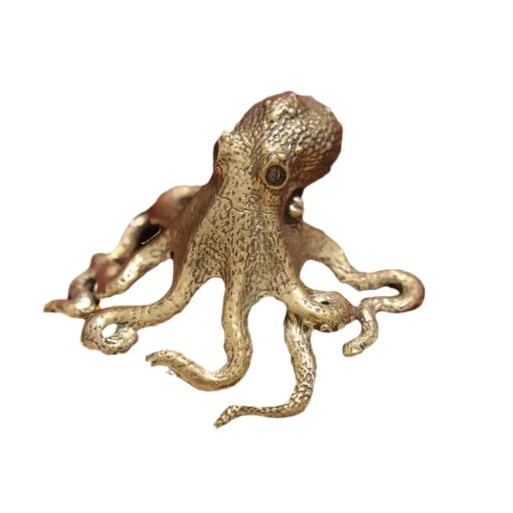 Brass Octopus Home Decoration Antique Copper Animal Figurines Miniatures Desk Ornament Accessories Creative Table Tea Pets Craft