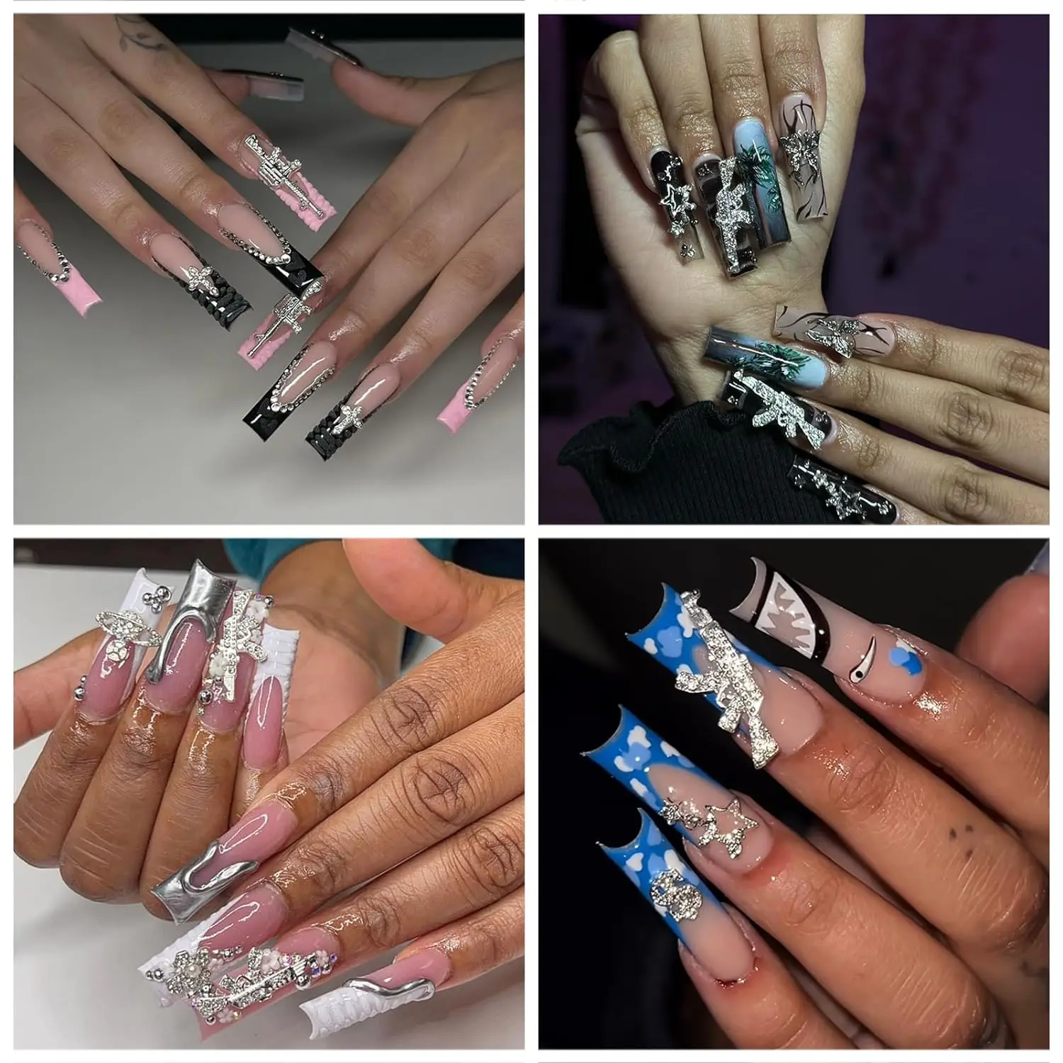 44PCS Gun Nail Charms Nail Art Rhinestone Alloy Gun Dollar Sign Star Nail Luxury Decoration for Acrylic Nails Accessories