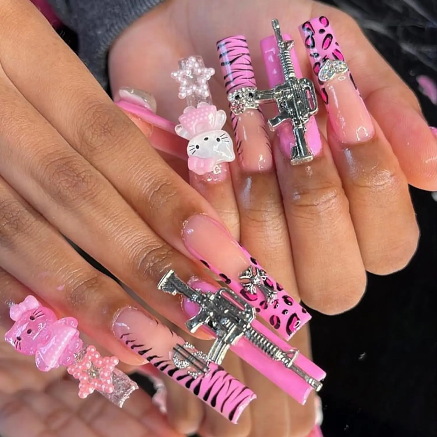 44PCS Gun Nail Charms Nail Art Rhinestone Alloy Gun Dollar Sign Star Nail Luxury Decoration for Acrylic Nails Accessories