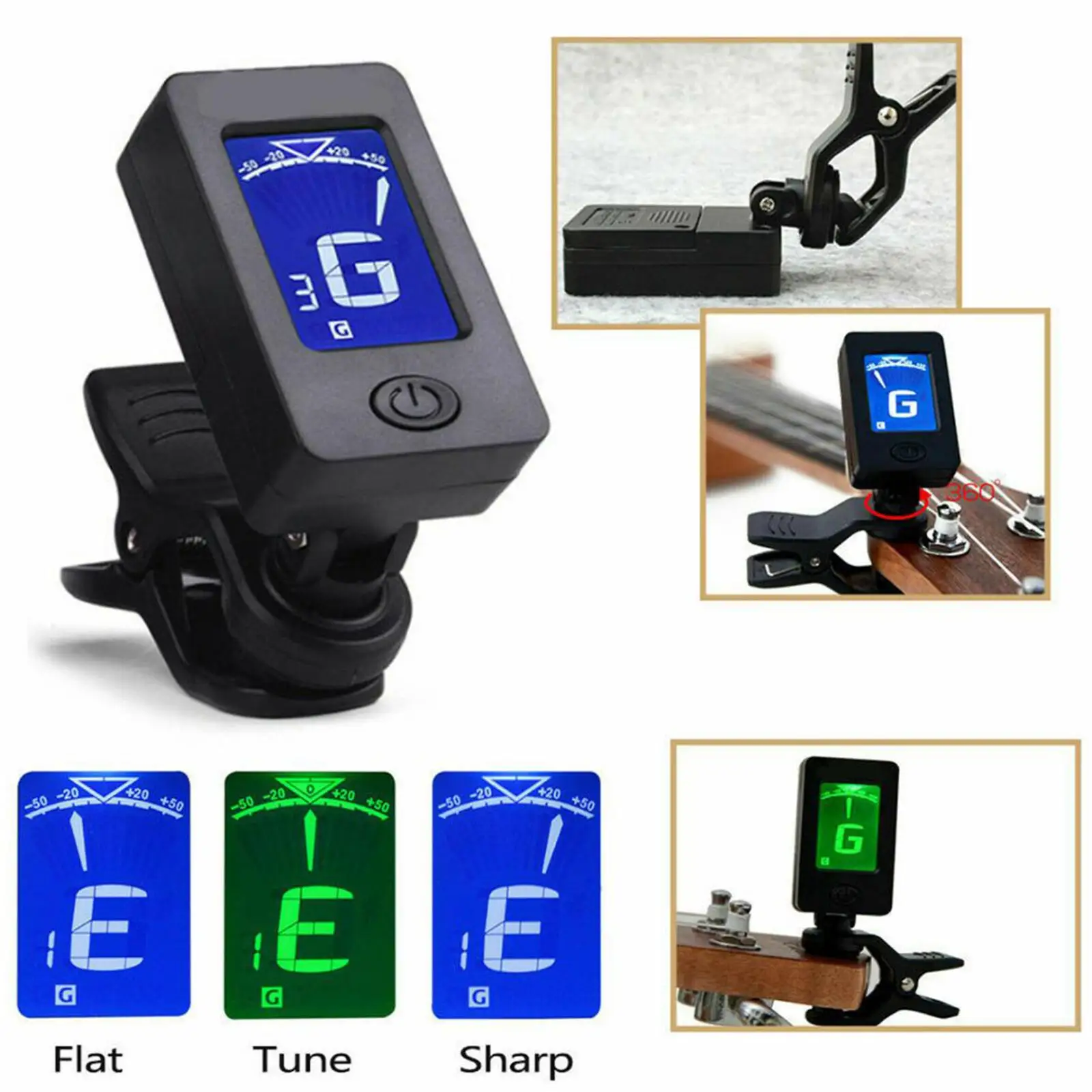 Professional Clip-On 360 Degree Acoustic Guitar Tuner LCD Screen Electric Digital Tuner For Acoustic Guitar Ukulele Accessories
