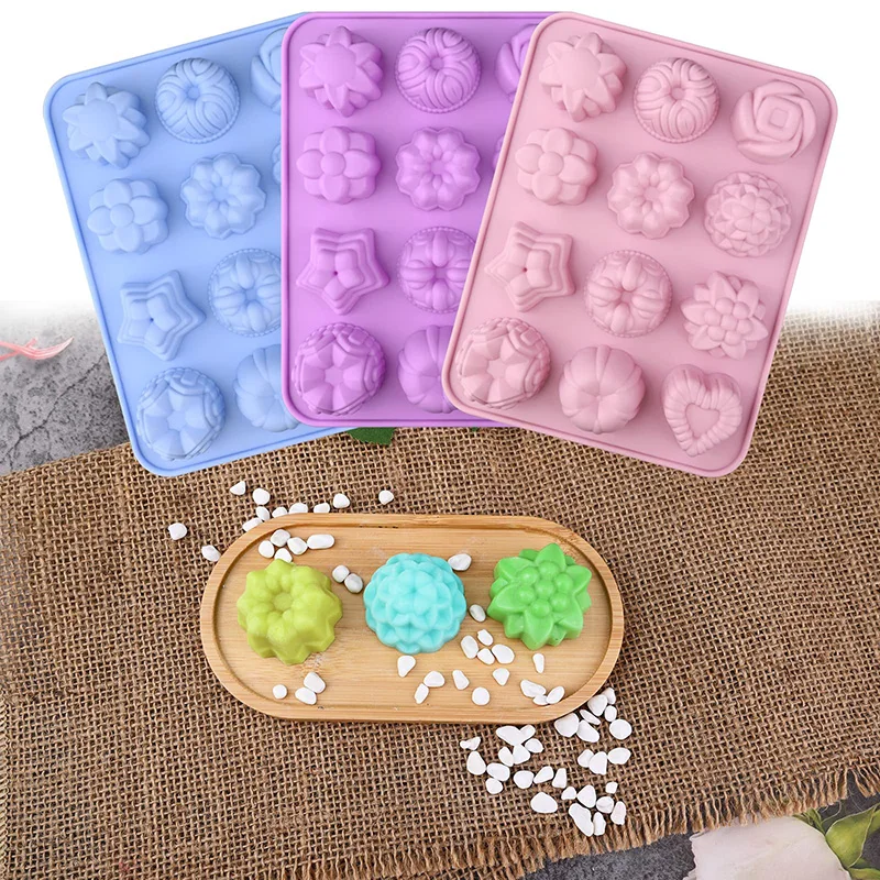 Silicone Flower Shapes Chocolate Ice Cube Jelly Blossom Rose Baking Tray Molds Unique Heart Star Food Grade Non-stick BPA free