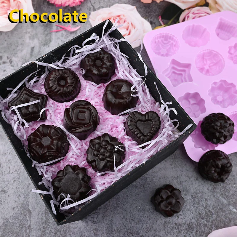 Silicone Flower Shapes Chocolate Ice Cube Jelly Blossom Rose Baking Tray Molds Unique Heart Star Food Grade Non-stick BPA free