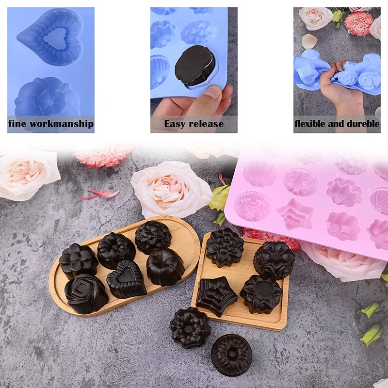 Silicone Flower Shapes Chocolate Ice Cube Jelly Blossom Rose Baking Tray Molds Unique Heart Star Food Grade Non-stick BPA free