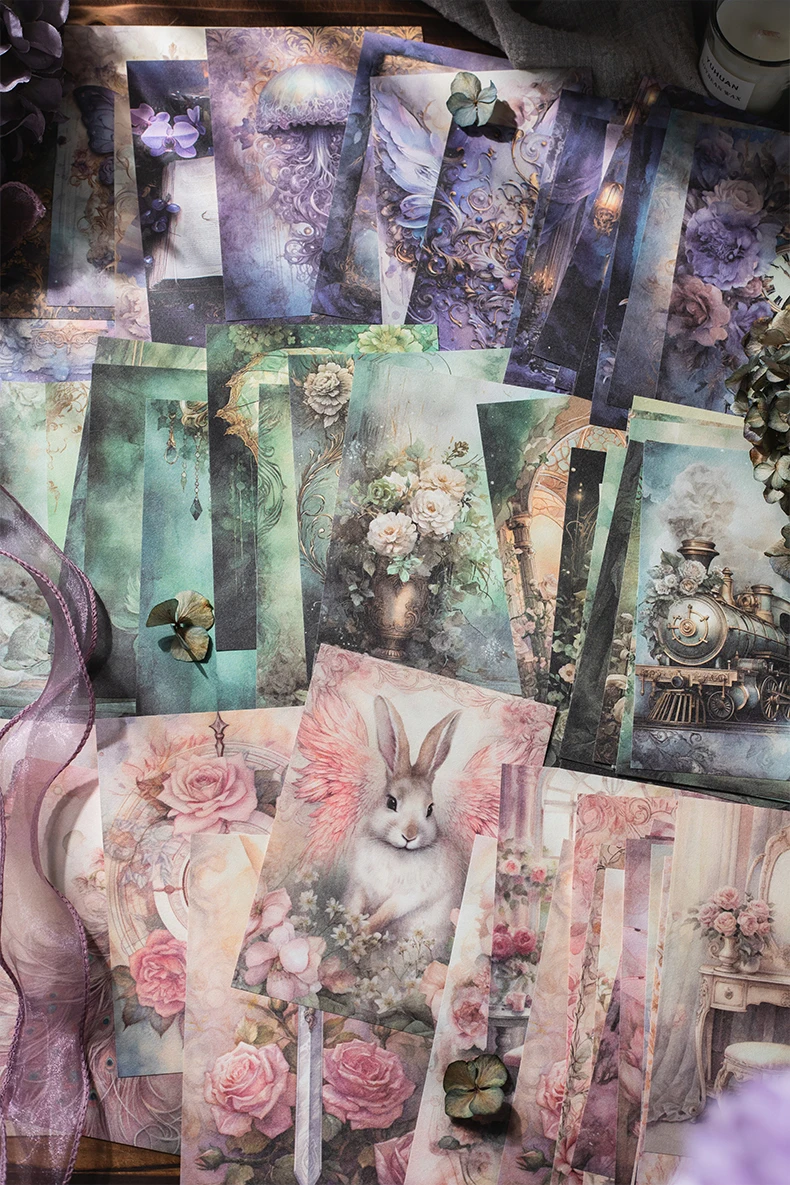 50 pieces of vintage scrapbooking material paper handmade tent DIY collage decoration background craft paper